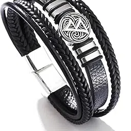 karishma kreations Fashion Black Multi-layer Braided Leather Bracelet Men With Magnetic Clasp-picture-13