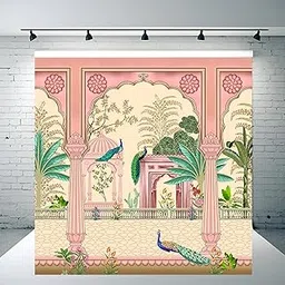 Party Baazaar Traditional Backdrop Decoration Cloth | Mehandi Banner Items for Home | Peacock Backdrop Decoration Cloth (Pack of 1, Multicolor, Size: 8x8 Feet)-picture-32