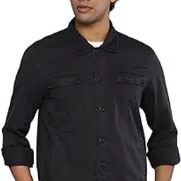 the indian garage co Men's Cotton Slim Fit Solid Full Sleeves Cutaway Collar Casual Over Shirt-picture-34