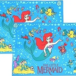 Kids Girl Table Mats Set of 2 - Mermaid Sea Ocean Theme,Digital Print, Washable, Indoor/Outdoor, Heat-Proof, Wipe & Clean (47X33 cm) Sky Blue & Multi image 1