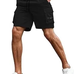 smowkly Men's Cotton Casual Relaxed Loose Fit Camo Cargo Shorts || Drawstring & Elastic Waist Multi Pocket Summer Beach Hiking Outdoor Work Half Pant-picture-43