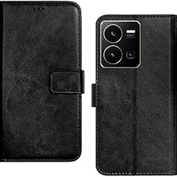 KDM VIVO Y35 Black flip Cover Proection Holding Cover Mobile Basic Case Cover Leather Folding Cover-picture-16