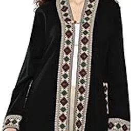 clapton Women's Embroidered Wool Blend Long Shrug, Traditional Kashmiri Design, Open Front, Winter Wear with Decorative Trim-picture-21