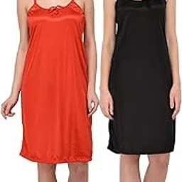 you forever Women Sexy Satin Striped Solid Above Knee Length Nighty, Loungewear, Nightwear, Sleepwear, Home Wear Short Nighty for Women Pack of 2 image 1