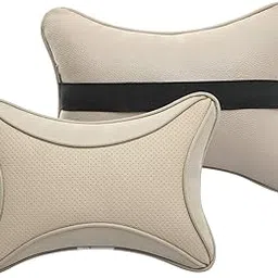 Debli Faux Leather Car Neck Rest Pillow, Cushion for All Cars - Pack of 2 (Beige)-picture-48
