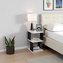 Allesia Modern Engineered Wood Side Table with 3-Tier Open Storage, Wooden End Table for Living Room, Bedroom, Sofa Side Stand, Bedside Nightstand, DIY Assembly – Wenge + White Finish-image-69