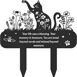 Cat Metal Grave Stakes - Black Wildflower Loss Pets Cemetery Markers Decorations for Humans Butterfly Lover Memorial Plaques Decor for Outdoor Garden Waterproof Sympathy Yard Remembrance Gift-picture-19