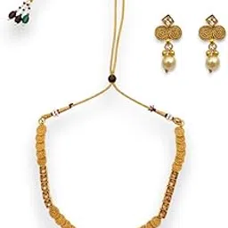 accessher Women's & Girls Gold-Plated Traditional Choker Necklace Set, Fancy Latest Stylish Jewellery Set with Earrings, Elegant Handcrafted Bridal Jewellery Gift-picture-35