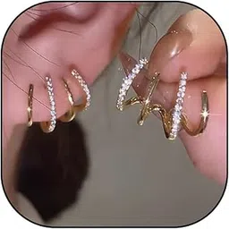 huasai Ear Cuffs Non Piercing Cuff Earrings for Women Gold Ear Cuff with Chain Ear Clips Dainty Claw Quartet Earrings Hypoallergenic Ear Wrap Minimalist Trendy Cubic Zirconia Cuff Earrings Birthday Gifts-picture-10