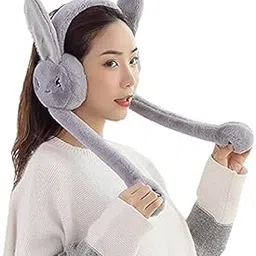 malvina Premium Foldable (with Blinking Light) Moving Earmufuffs with Rabbit Ear in Winter Windproof (Grey)-picture-30