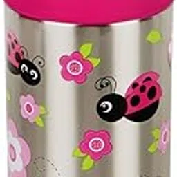 Hopop Insulated Stainless Steel Sipper Water Bottle for Kids | Double Walled Insulated Steel | Hot and Cold Sipper Bottle with Straw & Carry Handle | Thermos Flask | BPA Free | 300ml | Ladybug image 1