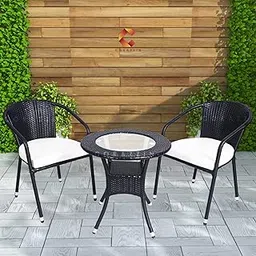 CORAZZIN Rattan Wicker 2 Seater Cushioned Patio Table and Chair Set Garden Coffee Table Set with 1 Table and 2 Chairs Set Outdoor Furniture (Black)-picture-27