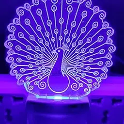 LeZoir Multicolour 3D Wonderful Peacock Design Night Lamp for Gift/Bedroom/Kids (Size 4.5 Inch)-picture-51