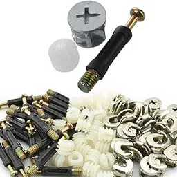 Luckycivia 100 Sets Cam Fitting with Dowel 3-in-1 Hardware Connectors Furniture Side Connecting Pre-Inserted Nut Screw Eccentric Wheel-image-3