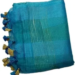 india silk pwcs ltd Women's Kota Doria Art Silk Saree With Blouse Piece (KOTA G 09_Sky Blue)-picture-44