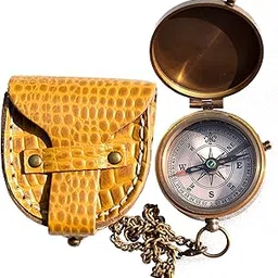 JMM Handmade Antique 2" Brass Compass - Thoreau's Go Confidently Quote Engraved Brass Compass with Stamped Leather case,-picture-14