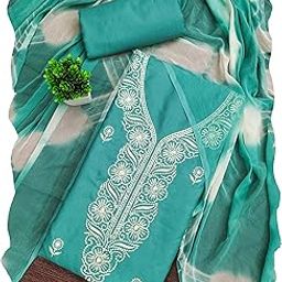 manvaa Women'S Sea Green Unstitched Thread Sequence Embroidery Pc Cotton Dress Material (CP9104SGN)-picture-25