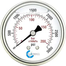 CARBO Instruments 2" Pressure Gauge, Stainless Steel Case, Chrome Plated Brass Connection, Liquid Filled, 0-3000 psi/kPa, Back Mount 1/4" NPT-picture-41