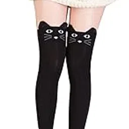 geoot Women Cute 3d Cartoon Animal Pattern Thigh Stockings Over Knee High Socks (Black Cat)-picture-38