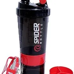 Bhatufit Spider Shaker Bottle with Extra Compartment, 100% Leakproof Protein Shaker Water Bottle 600 ml Sipper for Gym (Red and Black)-picture-39