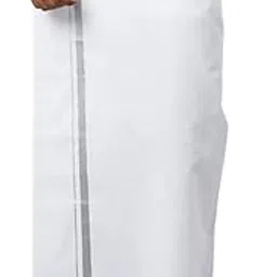 Adjustable Velcro 28 to 42 Inches Mens Cotton White Pocket Dhoti with Silver Zari Border-picture-39