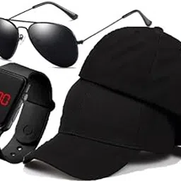 Latest Baseball Cotton Summer Fashion Cap, Adjustable Buckle Casual Caps|Black Sunglasses and Multi Function Digital Sports Watch for Men's and Women's Combo Pack of 4-image-88