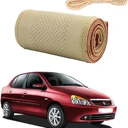 Stylish Car Steering Cover (Beige Color) Soft Artificial Leather Braid Suitable for Tata Indigo CS-picture-57