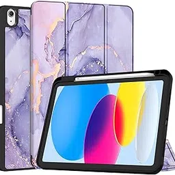 Robustrion Cover for iPad 11th Generation (A16) / 10th Gen Cover Case with [Right Side Pencil Holder] [Auto Sleep Wake] [Soft Back] (2022/2025), Case for iPad 11th 11"/ 10th 10.9" - Marble Lilac-image-87