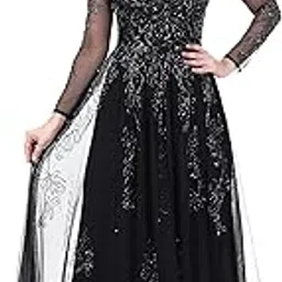 fam india Women's Embroidered Net Evening Party Dress Gown with Sheer Long Sleeves-picture-21