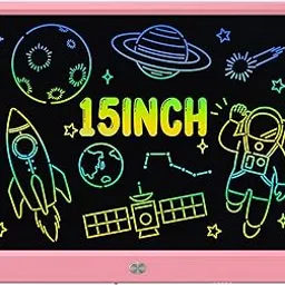 proffisy LCD Writing Tablet 15 Inches Colorful Screen Drawing Pad, E-Writing and Scribbler Boards for Kids, Electronic Educational Learning Toys for 3-12 Year Old Girls Pink, Colorful Screen-picture-17