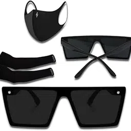 bekilyback Retro Square Matt Black Light Weight Non Polorized Uv Protection Sunglasses For Men and Women Classic Sunglass Unisex (Italic Black | Size - Medium (PACK OF 3)-picture-48