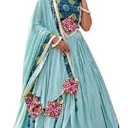 vynxel Women’s Sky Blue Navratri Lehenga Choli with Dupatta | Gujarati Embroidered Lehenga Set | Festive & Wedding Outfit-picture-34