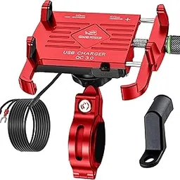 GRAND PITSTOP Mobile Holder for Bikes, Motorcycle, Scooter, Bicycles, Claw Jaw Grip with Charger Bike Mobile Holder, Aluminium Cellphone Holder for Maps & GPS Navigate & 360° Rotation Phone Mount-Red-picture-30