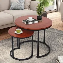 VOWNER Coffee Tables for Living Room - Small Round Set of 2, Center Table with Solid Wood Grain Table Top and Sturdy Metal Frame, Nesting Tables for Small Spaces, Easy to Assemble-picture-20