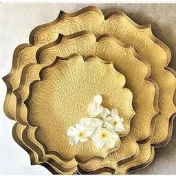 Heritage Decor Aesthetic Gold-Finish Lotus-Design Decorative Urli with Intricate Etching | Centerpiece for Pooja, Weddings & Festive Décor | Traditional Home Accent (Set of 3 Sizes 14x12x10 inch)-picture-23