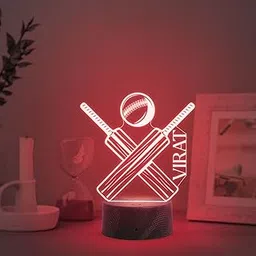 Gift Me Bazar Personalized Cricket 3D Night Light | Customized with Name | Bat with Ball lamp | Gift for Cricket Lover | Multicolored Light with Touch Control & USB Cable | Lamp for Sports Fans-image-36