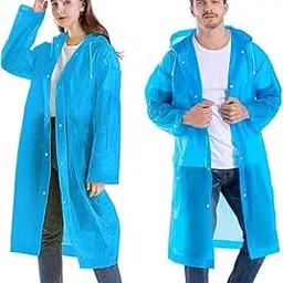 Unisex Long Raincoat with Hood, Full Length, Blue, Waterproof-picture-47