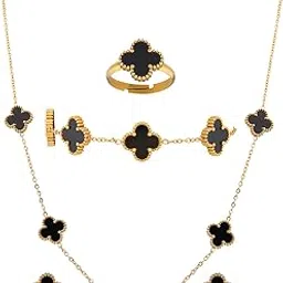 n3vo enjoy what you do N3VO Demi Fine Jewelry Set for Women Stylish – Elegant Gold Plated Necklace with Matching Earrings, Lightweight Adjustable, Fashion Jewellery Ideal for Festive Looks, Special Events & Gifting-picture-53