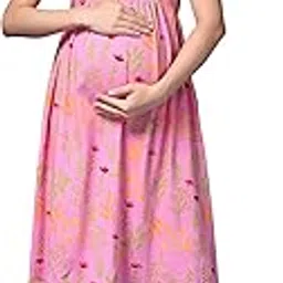 zelena Noor Maternity & Nursing Dress with Invisible Zip | Flutter Sleeve Cotton Dress with Ruffles & Pockets | Adjustable Fit for Pregnancy & Postpartum-picture-42