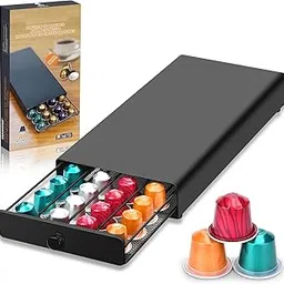 Styxon Capsule Holder for 40 Capsules, Capsule Stand, Coffee Pod Storage Tray, Coffee Capsules, Drawer Box with Handles, Stand with Reticulated Compartments, Black-picture-41
