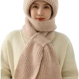 MASTANO Winter Cap for Women Woolen Cap with Muffler for Women, 2 in1 Winter Scarf Knitted Woolen Muffler-picture-23
