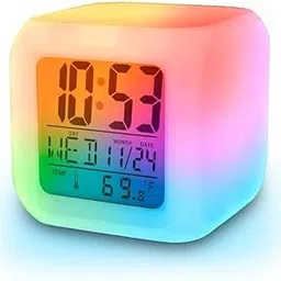 DIGALI Plastic 7 Color Changing Glowing LED Digital Alarm Desk Clock Night Table Watch AC/Battery Operated Temperature/Day/Month/Date/Time/Alarm-picture-10