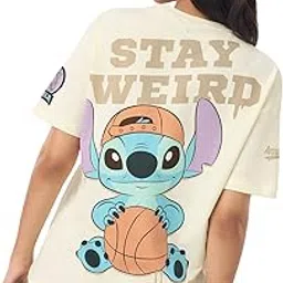 the souled store Lilo & Stitch: Weird Women and Girls Short Sleeves Round Neck Graphic Printed Cotton Premium Heavy Gauge Streetwear Casual Oversized T-Shirt-picture-43
