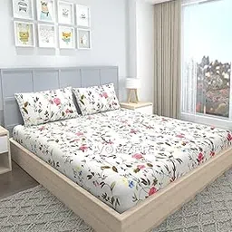 VOMZER 320 TC Cotton Feel All Around Elastic Fitted Bedsheets King Size, Premium Fitted Bedsheets King Size for Double Bed with 2 Pillow Covers, Size- 78” x 72” (White)-image-16