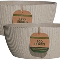Harshdeep Bonsai Plant Pots for Balcony - Geneva - Indoor Outdoor Home Office Garden Decor Earth Friendly Planter Round 13 Inch Set of 2 (Cream)-picture-19