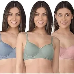 Women's Light Padded Bra Pack, Comfortable Cotton Blend, Blue Green Pink Colors, Everyday Wear Pack of 3 (in, Numeric, 34, B, 34, Standard, Multicolor)-picture-43