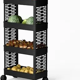 WONDWILD 4 Layer Multipurpose Plastic Trolley with Game Dish Rack for Kitchen Fruit Vegetable Storage Basket Kitchenware Food, Snacks, Toys,Tiered Shelf PC (4 Shelf)-image-85