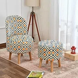 NACIA Printed Ottoman Chair with Pouffe Footstool Set for Living Room (18x32 Inch) | Mudda Footrest & Seat | Puffy Foam Wooden Leg Stool | Perfect for Home Décor, Sofa & Dressing Table (Yellow Box)-picture-19