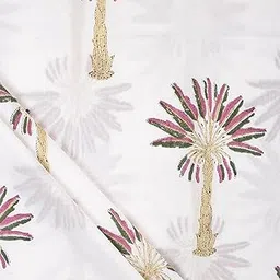 DMAASA Hand Block Pink Green Palm Tree Printed Fabric Cloth Piece | Dressmaking Running Fabric Material| 1 Meter Cloth Piece 44 Inch Wide | Scarfs, Bandana, Napkins and Crafts Making-picture-55