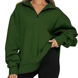 paklon Solid Casual V-Neck Full Sleeve Pull Over Half Zipper Sweatshirt's for Women's-picture-21